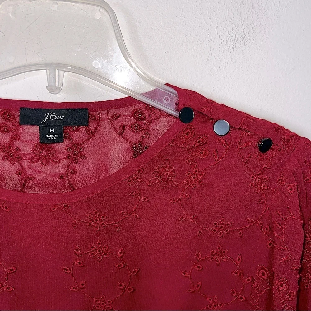 J. Crew Lace Eyelet Blouse Balloon Sleeve Burnt Red Size Medium